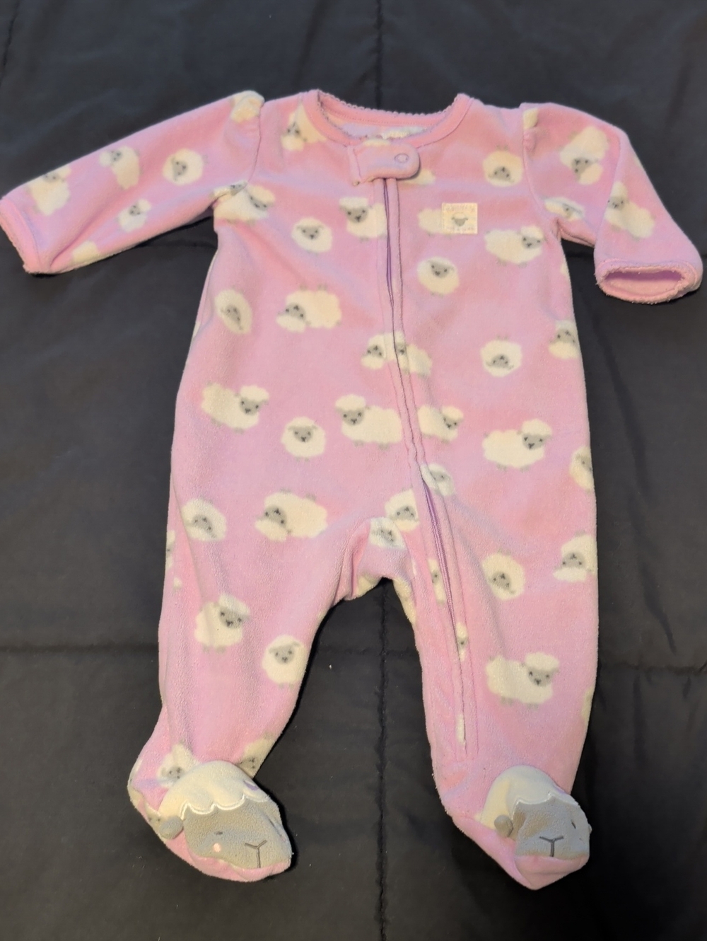 Cozy Purple Fleece Footed One-Piece with Lamb Motif
